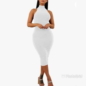 Women's Sexy Halter High Neck Elegant Sleeveless Bodycon Midi Club Dress